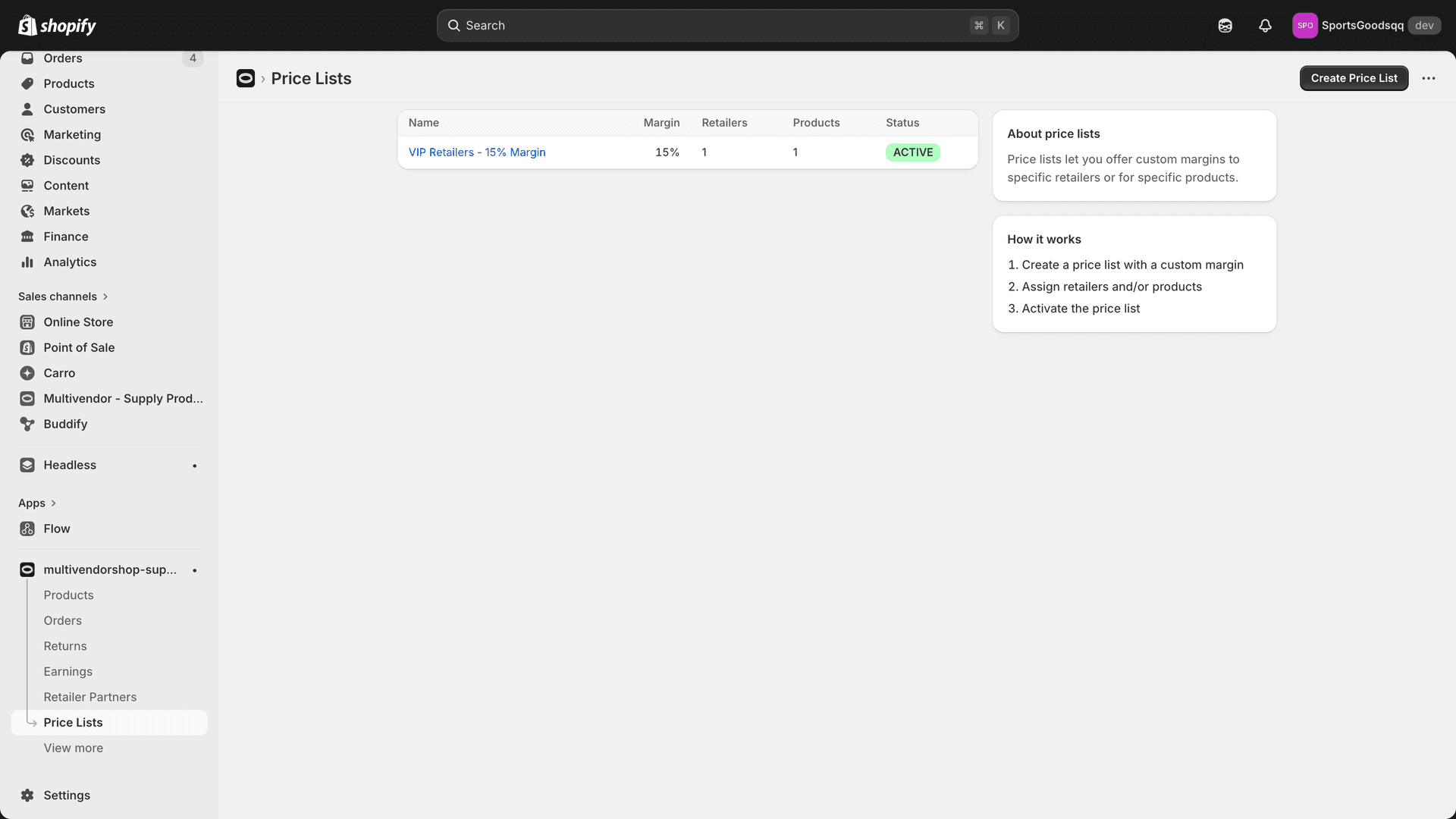 Price lists management