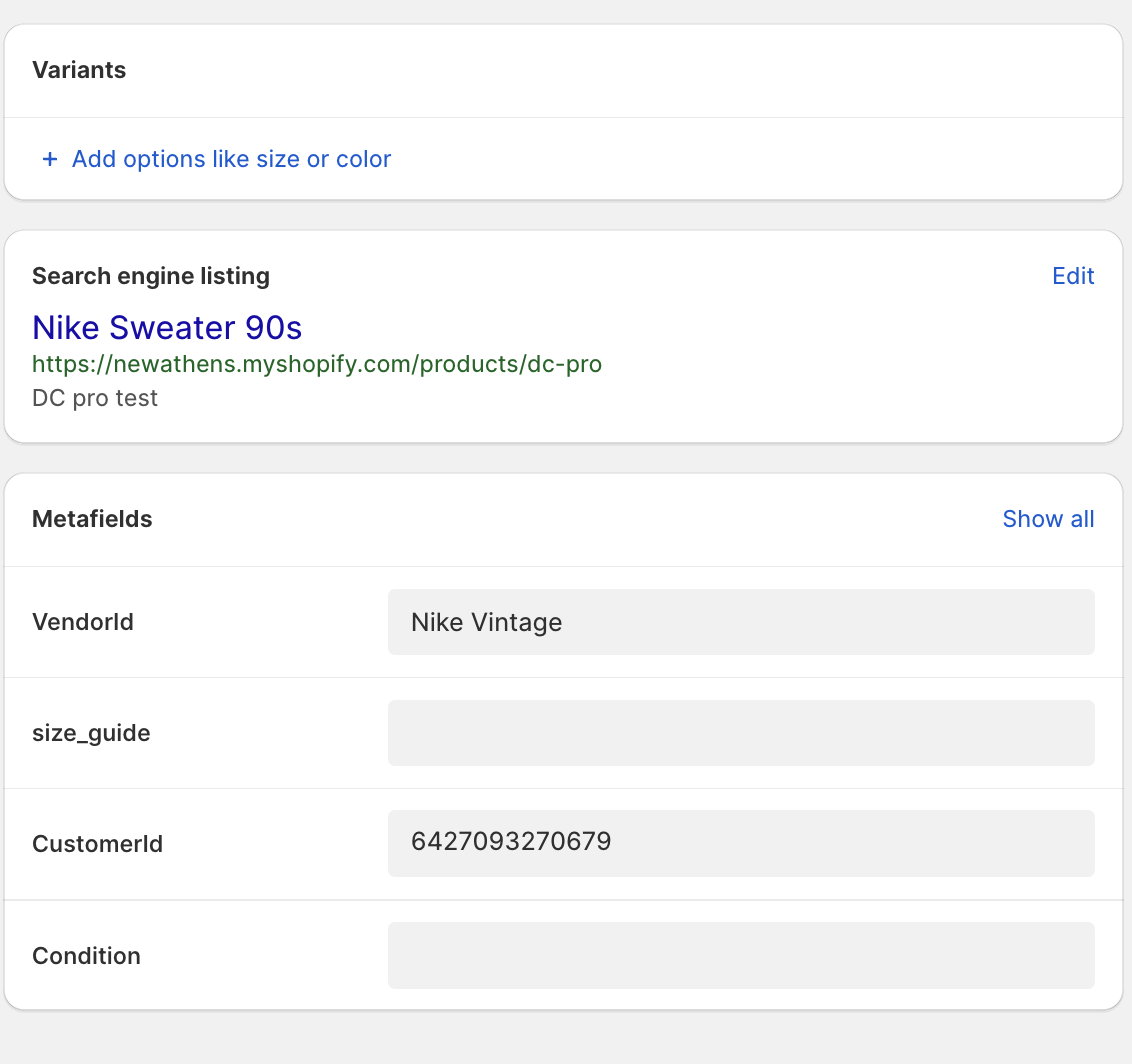 Product Page Metafields