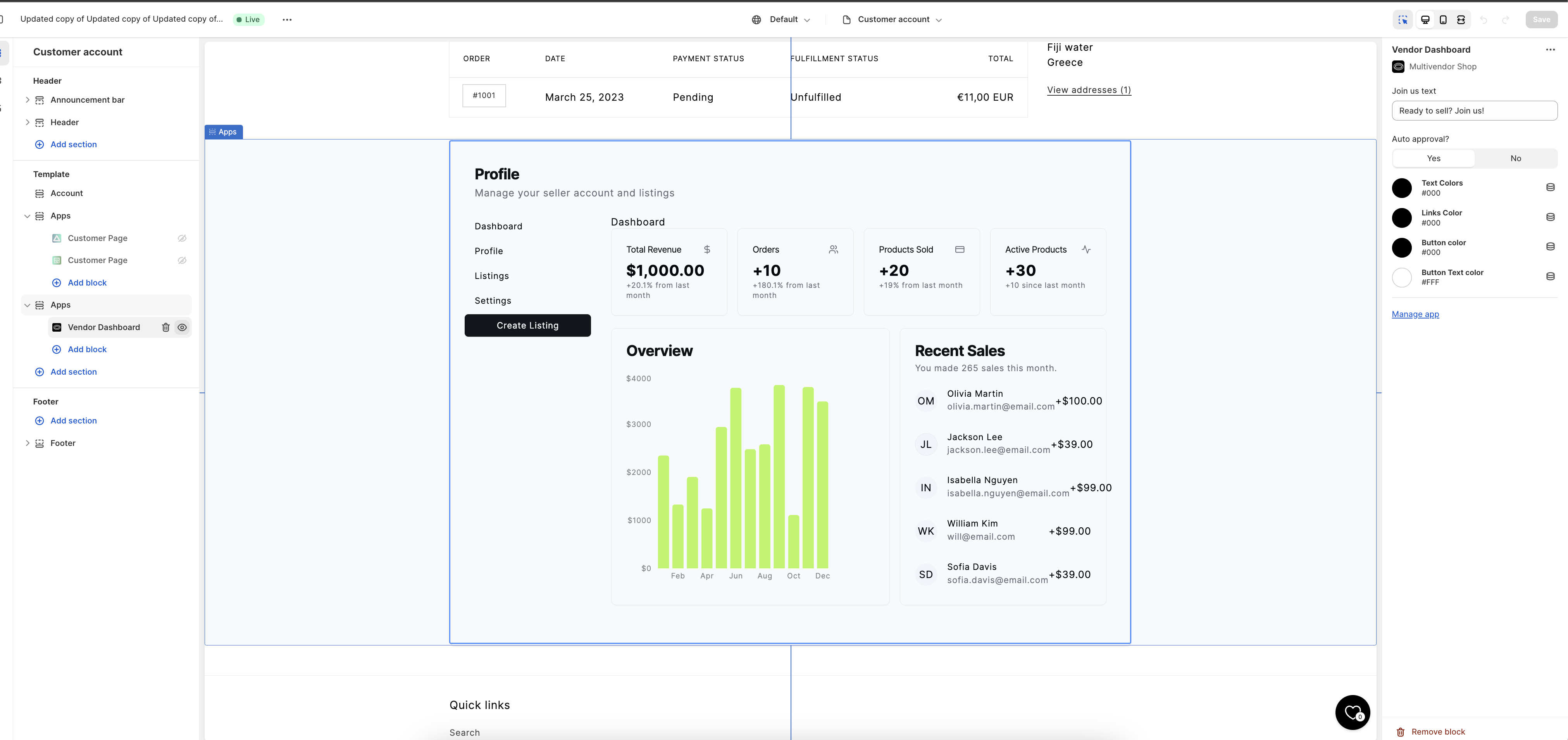 Vendor dashboard